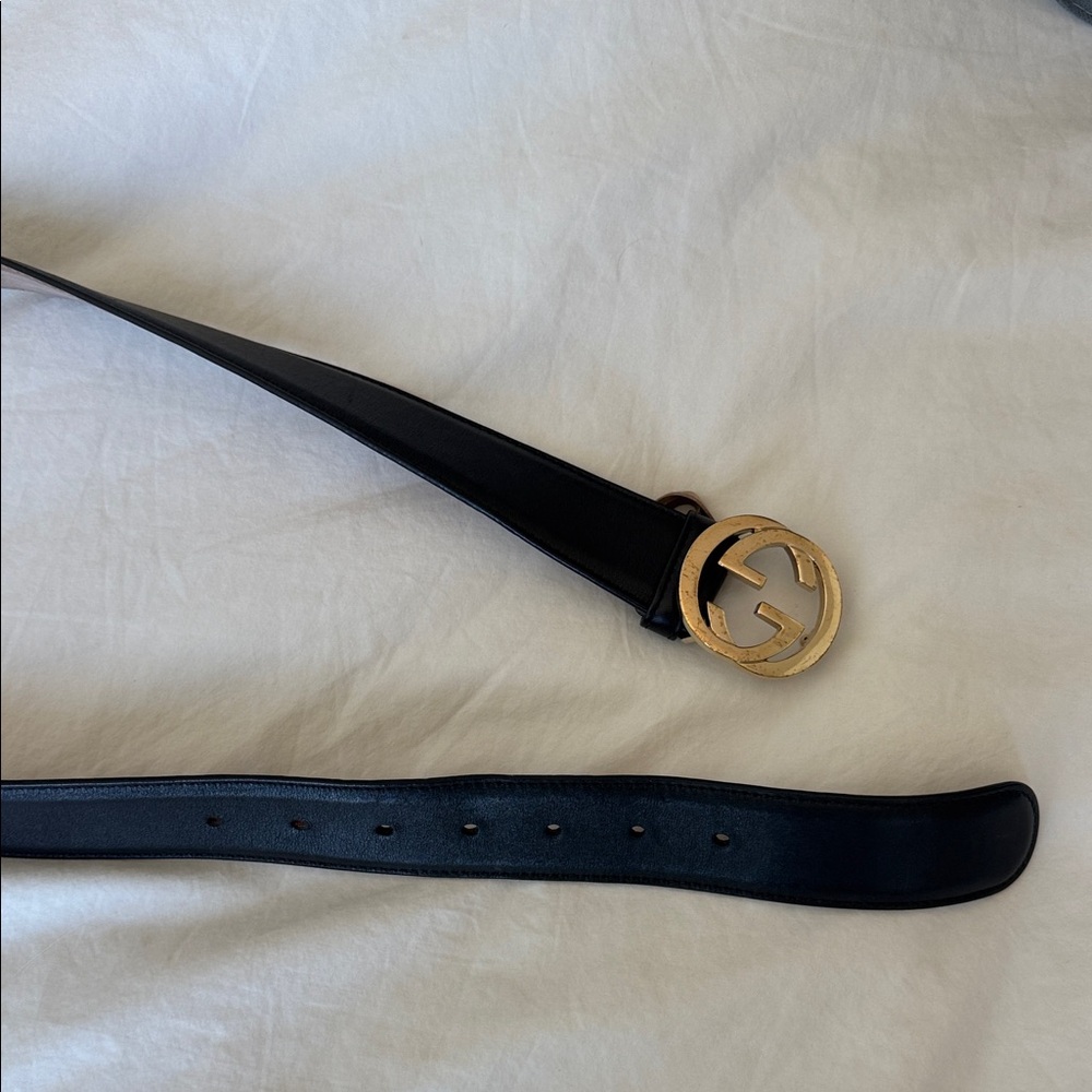 Gucci Black Belt with Gold Emblem